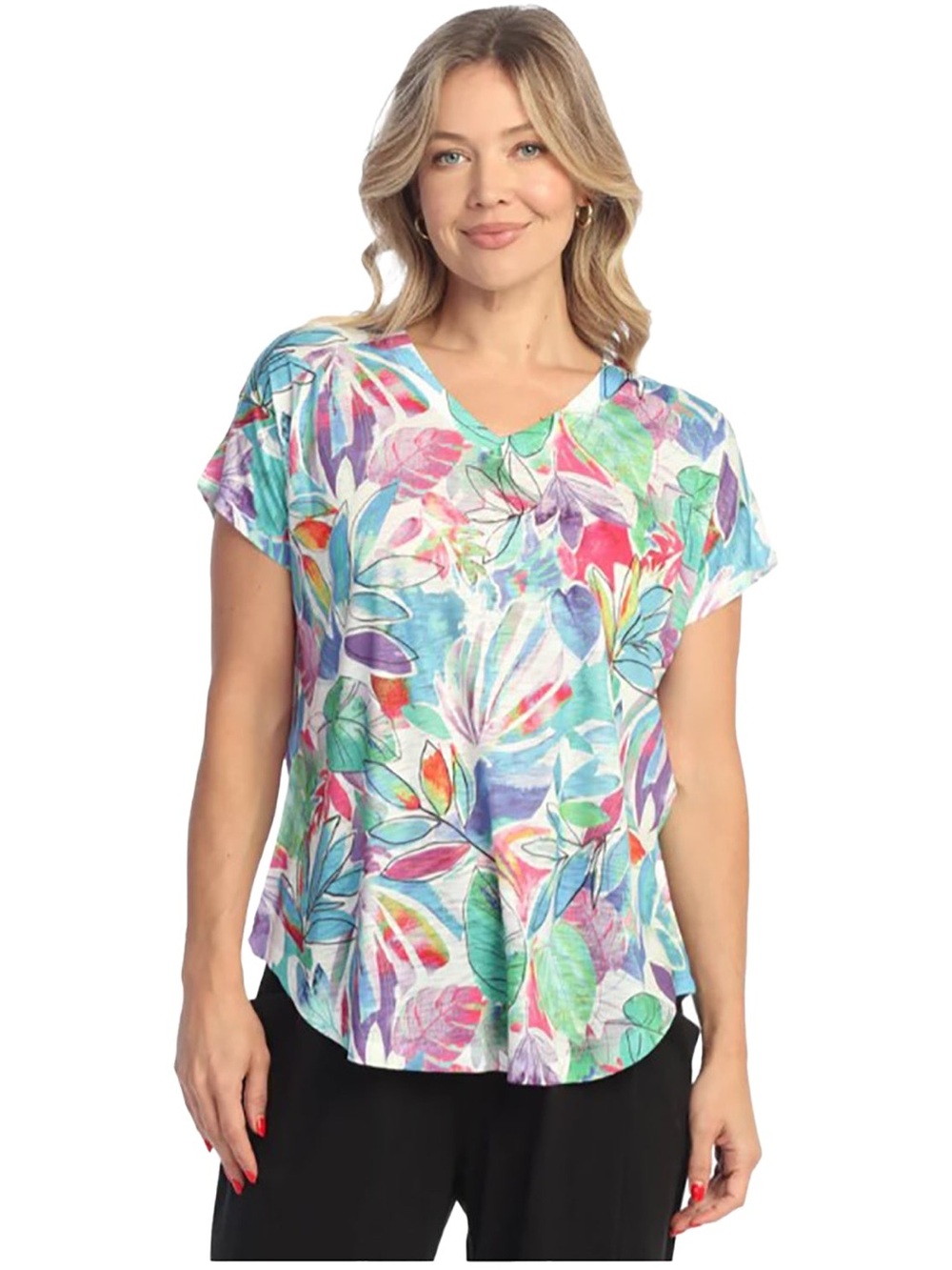 JESS & JANE V NECK SHORT SLEEVE TOP RIO WOMENS PETITE SMALL
